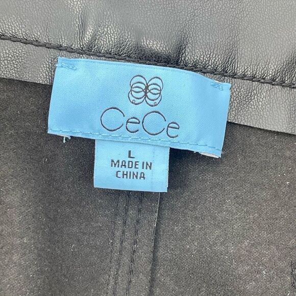 CeCe Women’s Black Faux Leather Cropped Wide Leg High Rise Pants Large NWT - Picture 10 of 13